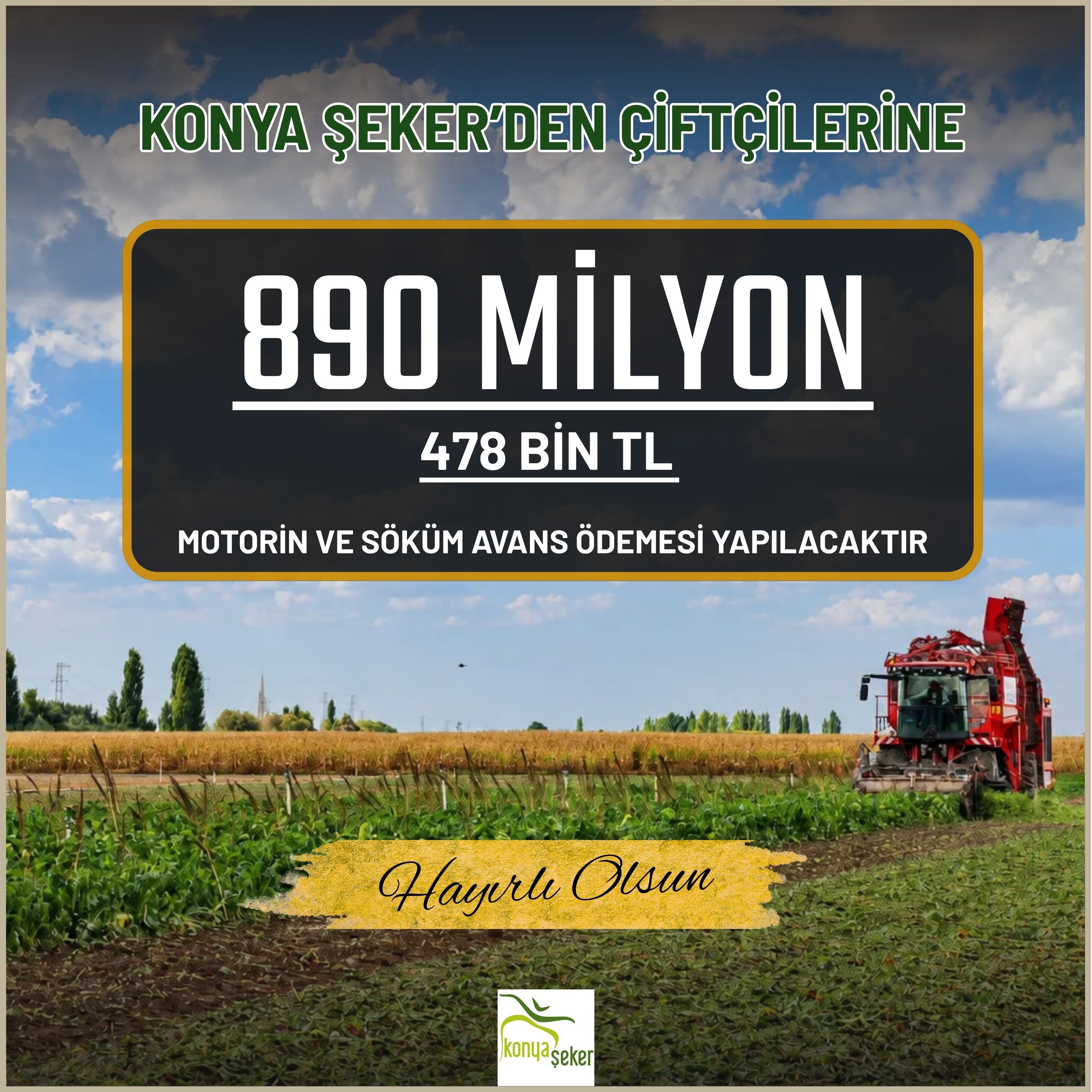 KONYA ŞEKER'DEN ÜRETİCİ ORTAKLARINA ÇİFTE AVANS MÜJDESİ 